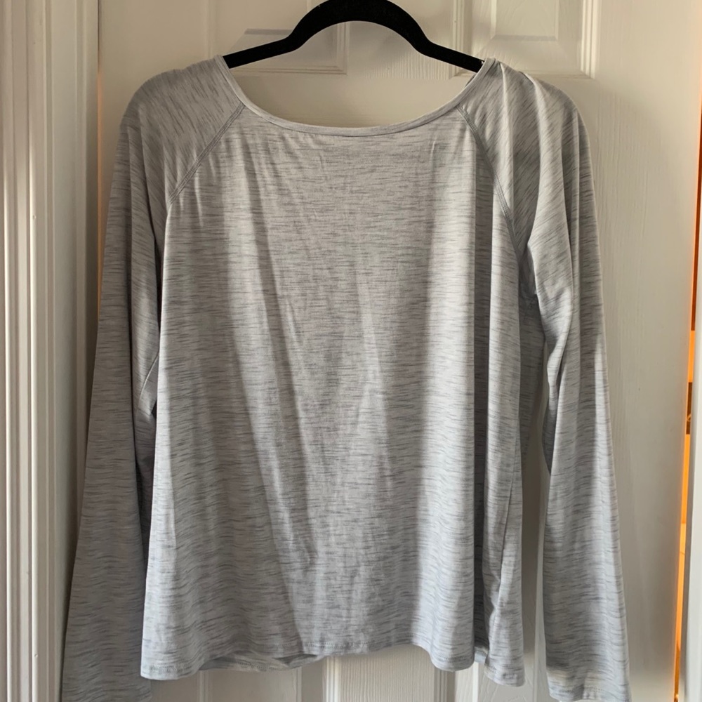 Open back light grey workout top
